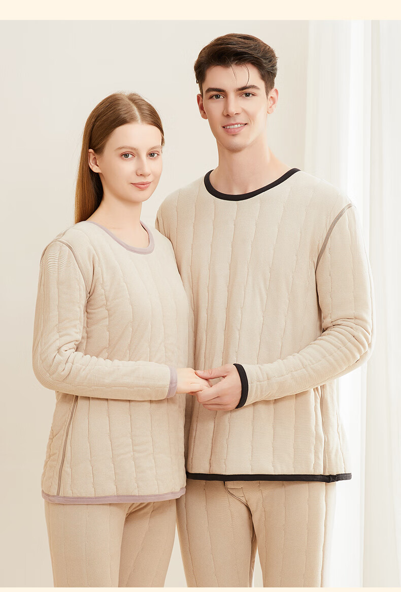 MiiOW [100% Wool Filling] Women's Thermal Underwear Set, Fleece-Lined Thickened Autumn Top And Bottom, Cold-Resistant Couple's Winter Wear 20