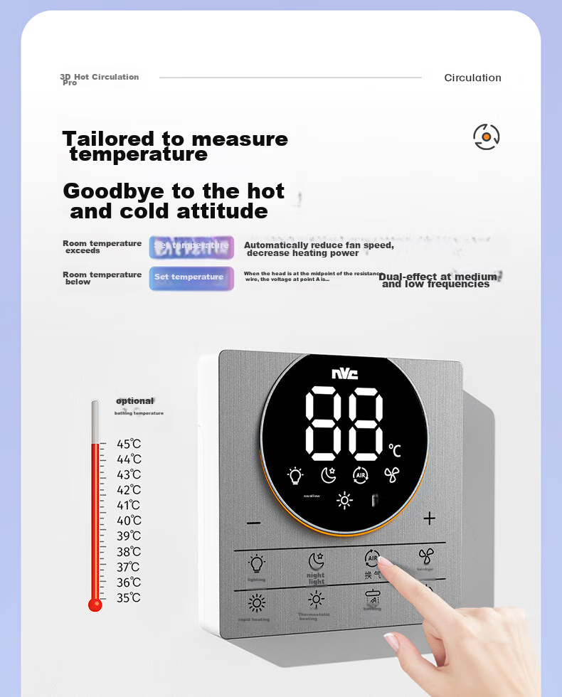 NVC Intelligent Bathroom Heater with 3D Hot Air Circulation, Exhaust Fan, And Integrated Lighting for Ceiling-Mounted Warm Air Blower 300Y 8