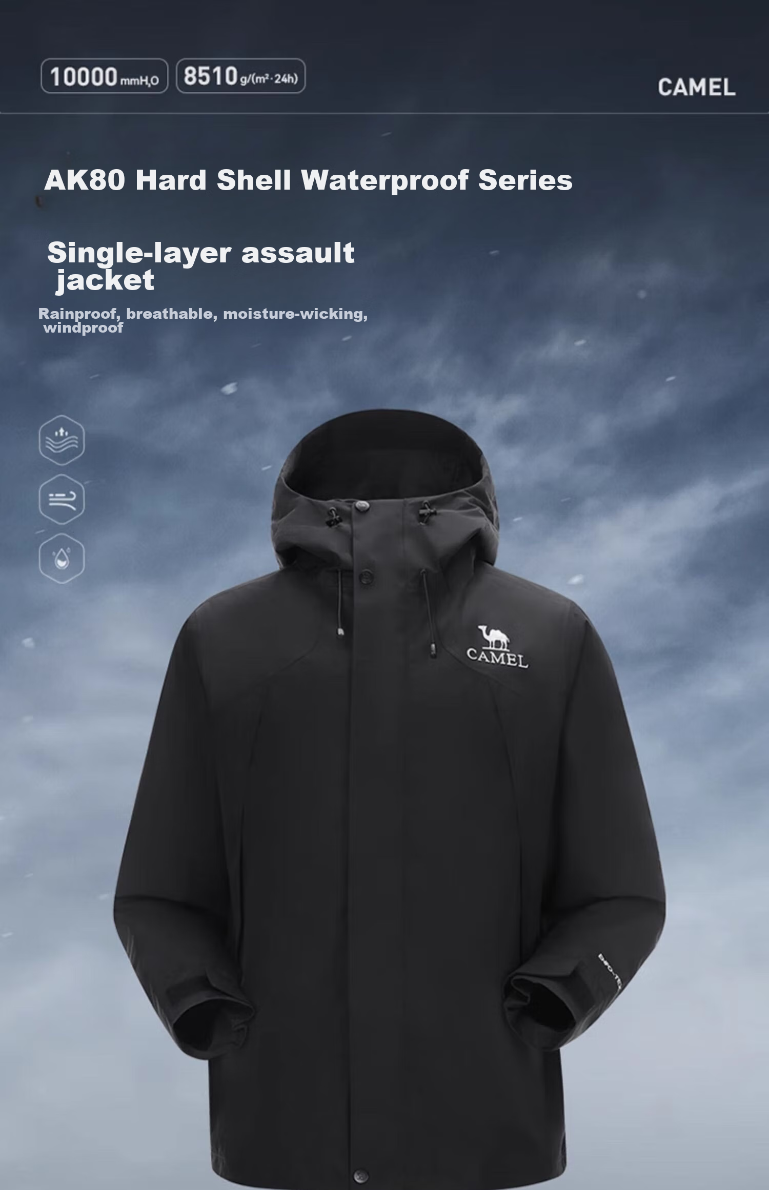 CAMEL Outdoor Hardshell Waterproof Jacket AK80 for Men, Heavy Rain Protection, Tibet Travel, Mountaineering Coat A14CATR722 1