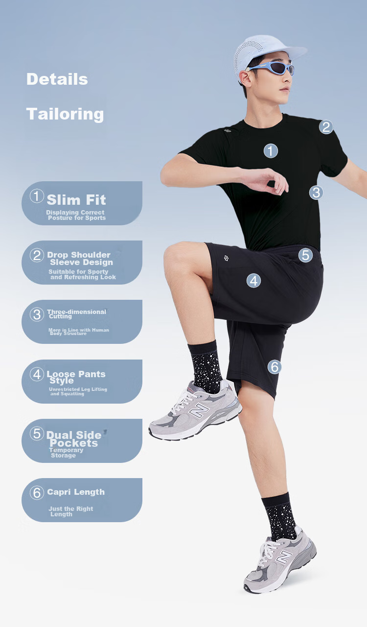 JD Original [Ultra-Light Set] Moisture-Wicking Quick-Dry Running Sports Round Neck Short Sleeve Five-Point Shorts for Men, Spring And Summer, Black S 11
