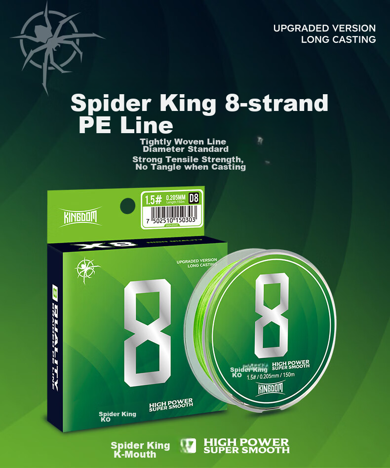Guowangluya PE Fishing Line, 8-Strand Long-Casting Micro-Lip Bait Special Grass Green Fishing Line, Size 0.8, 150 Meters 2