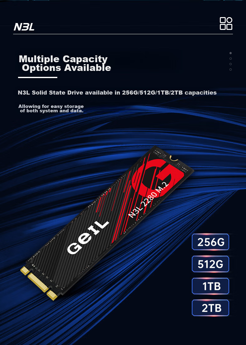 GEIL Jinbang 2TB SSD, M.2 SATA Protocol, 2280 NGFF, for Desktop And Laptop, High-Speed 500MB/S, N3L Series 9
