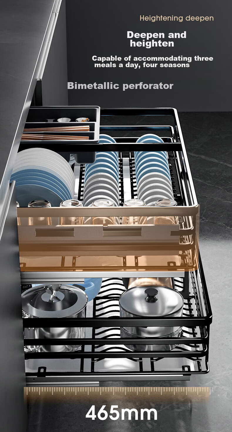Cobbe 304 Stainless Steel Drawer-Type Bowl Rack, Kitchen Cabinet Double-Layer Pot Bowl Plate Storage Shelf, Cabinet Bowl Dish Pull-Out Basket 9