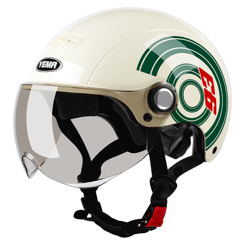 YEMA 3c Certified New National Standard Class A 362S Electric Scooter Helmet, Women's Summer Sun Protection Motorcycle Safety Helmet, Men's Lightweight Electric Bicycle Half Helmet, Khaki White with Green And Brown Short Visor