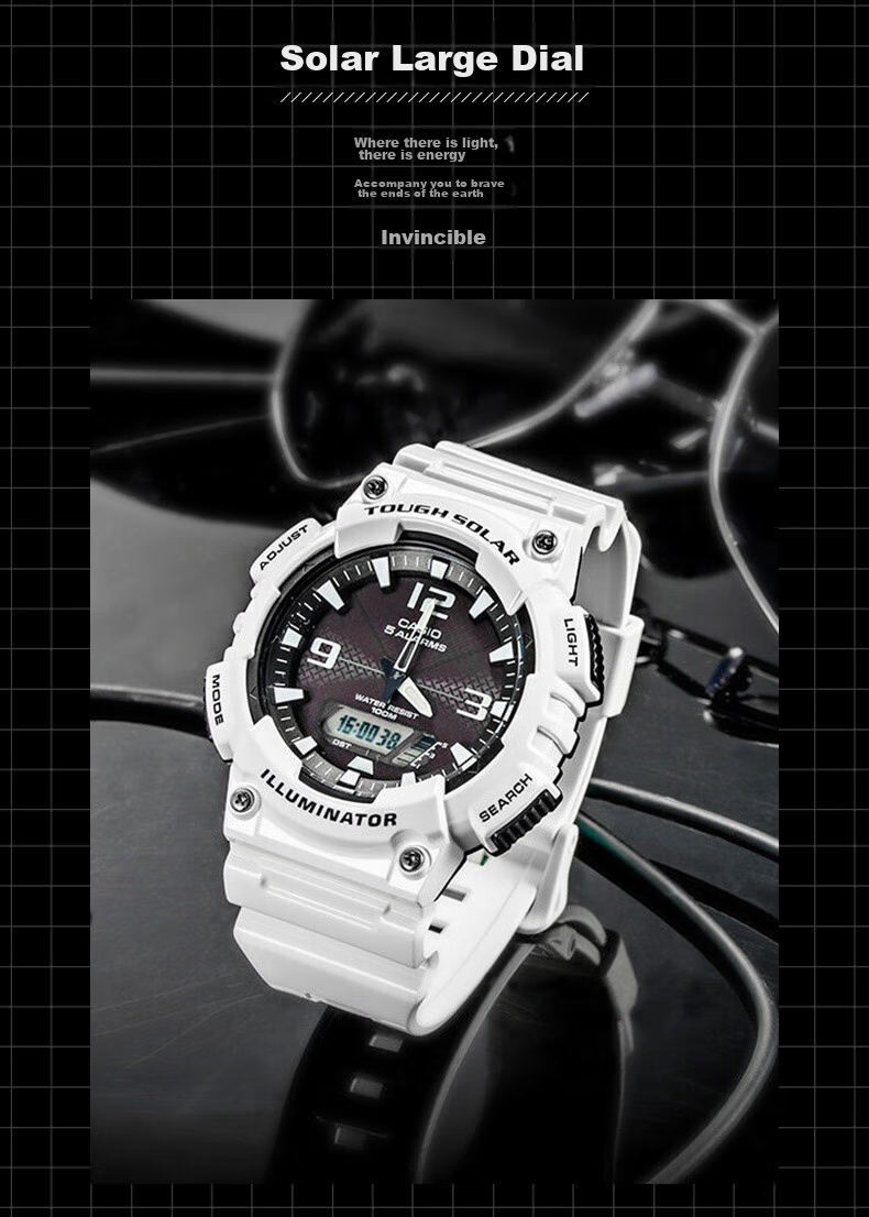 Casio Men's Sports Multifunctional Dual Display Waterproof Solar-Powered Electronic Watch, Student Gift AEQ-110W 7