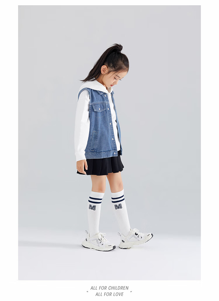 QQ DUCK Children's Denim Jacket Girls Casual Vest Sleeveless Top Versatile Waistcoat Blue; 140 10
