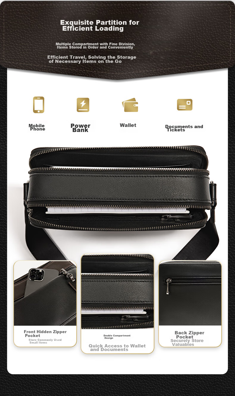 Xinxiuli Crossbody Bag, Men's Shoulder Bag, High-Quality Men's Handbag, Travel Backpack, Fashionable Casual BC9*09013, Black/brow 6