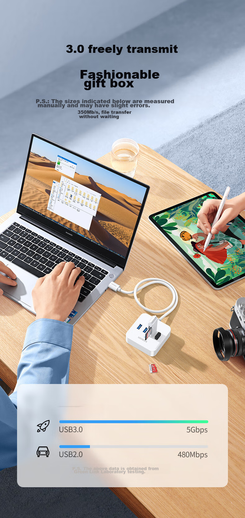 UGREEN USB 3.0 Hub, Multi-Port Splitter, High-Speed 4-Port Expansion Dock, HUB Concentrator, Laptop And Desktop Converter Adapter Extension Cable 4