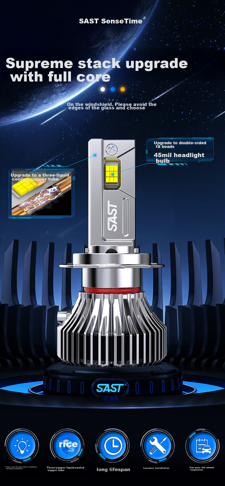 SAST Car LED Headlights, Laser Headlights, Low Beam, High Beam, Modified Ultra-Bright Bulbs, 9012 [2-Pack] 1
