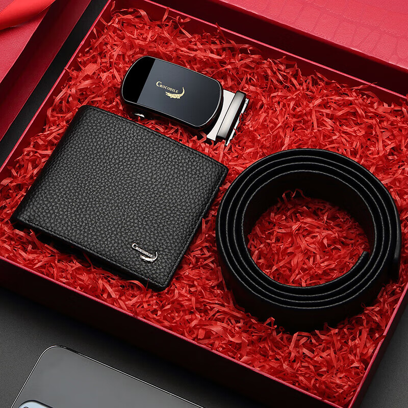 CROCODILE Men's Top-Grain Leather Business Automatic Buckle Belt + Wallet Gift Box, Birthday Gift for Men T1562