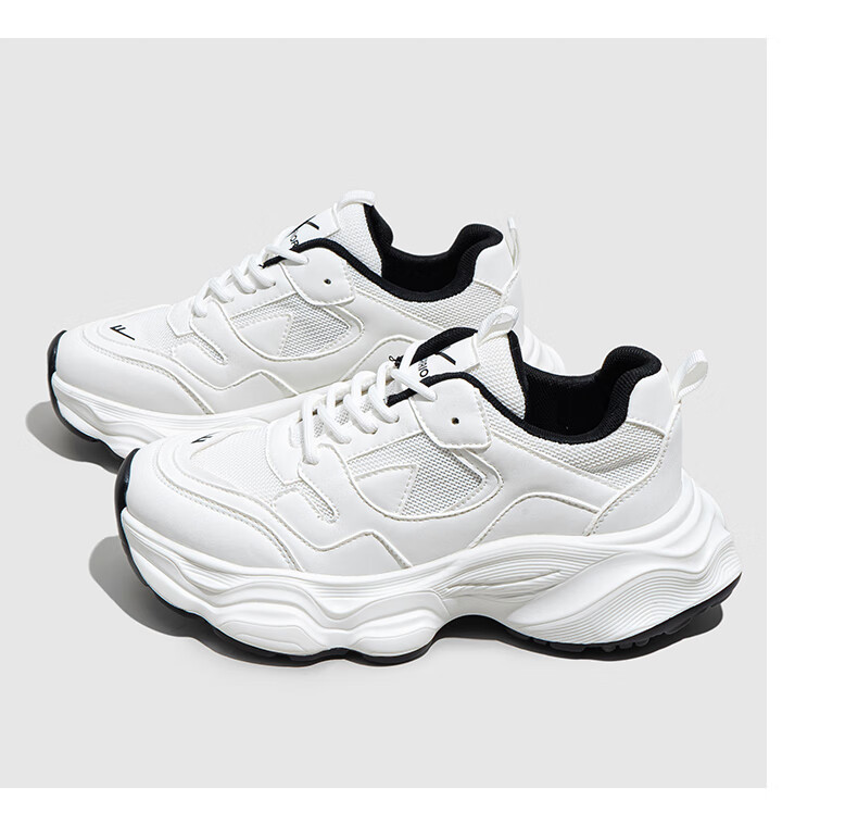 Huili Women's Chunky Sneakers, Mesh Upper Sports Shoes, Ladies' Thick-Soled Breathable Casual Shoes, 3075 White And Black, Size 35 14
