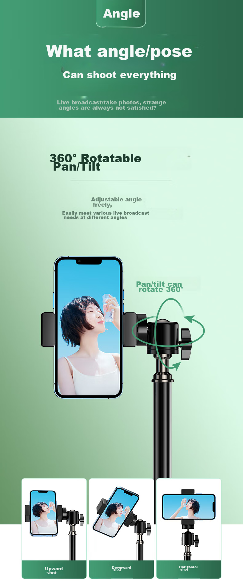 BIAZE [Portable Reinforced] 2.1m Phone Stand Floor Tripod Live Streaming Selfie Stand for Influencers, Standing Desktop Outdoor Extendable Folding Triangle Support B43 4