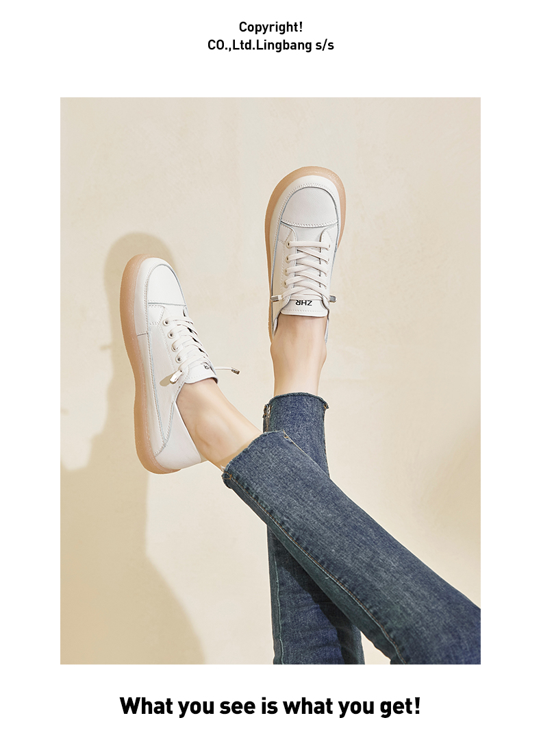 ZHR Casual Shoes for Women, Genuine Leather, Slip-On, Jelly Sole, Comfortable, Versatile, Sports, No-Tie Flat White Shoes for Students, A77, Beige, Size 37 5
