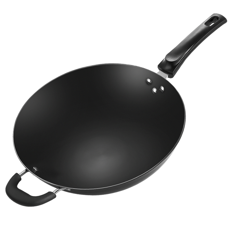 MAXCOOK Cast Iron Wok with Round Bottom, Uncoated Traditional Stir-Fry Pan, Pure Iron Wok 36cm for Gas Stove MCC8481