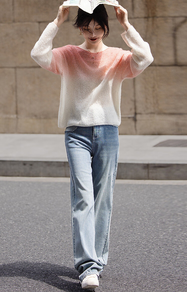 Dme [Dingdai'er Fashion] Autumn And Winter Artistic Gradient Wool Blend Sweater, Lazy-Fit Knitted Top for Wome 10