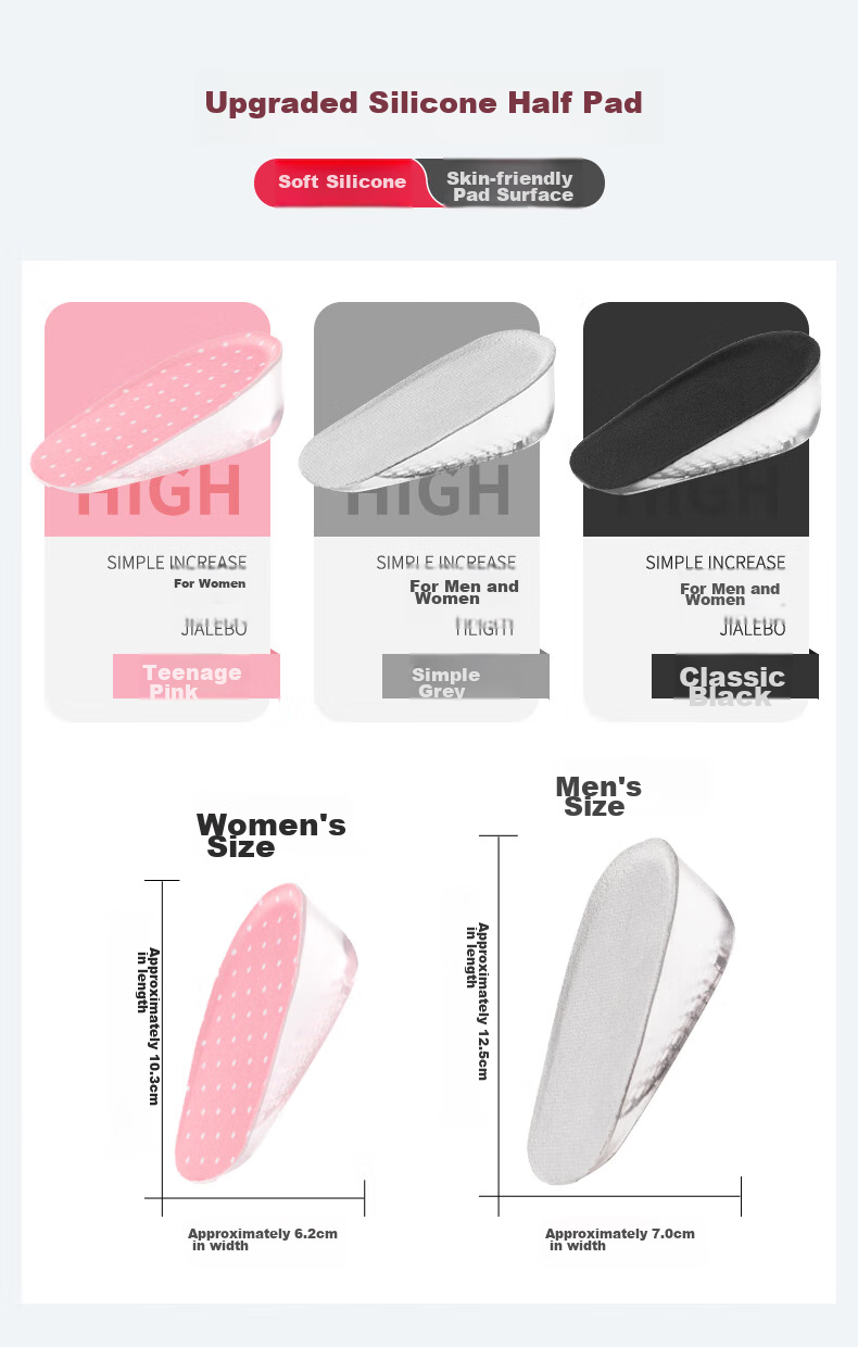 Maigaole 2 Pairs, Silicone Insoles with Hidden Heel Lift, Comfortable Shock-Absorbing Half-Insoles for Women, Gray, 1CM 11