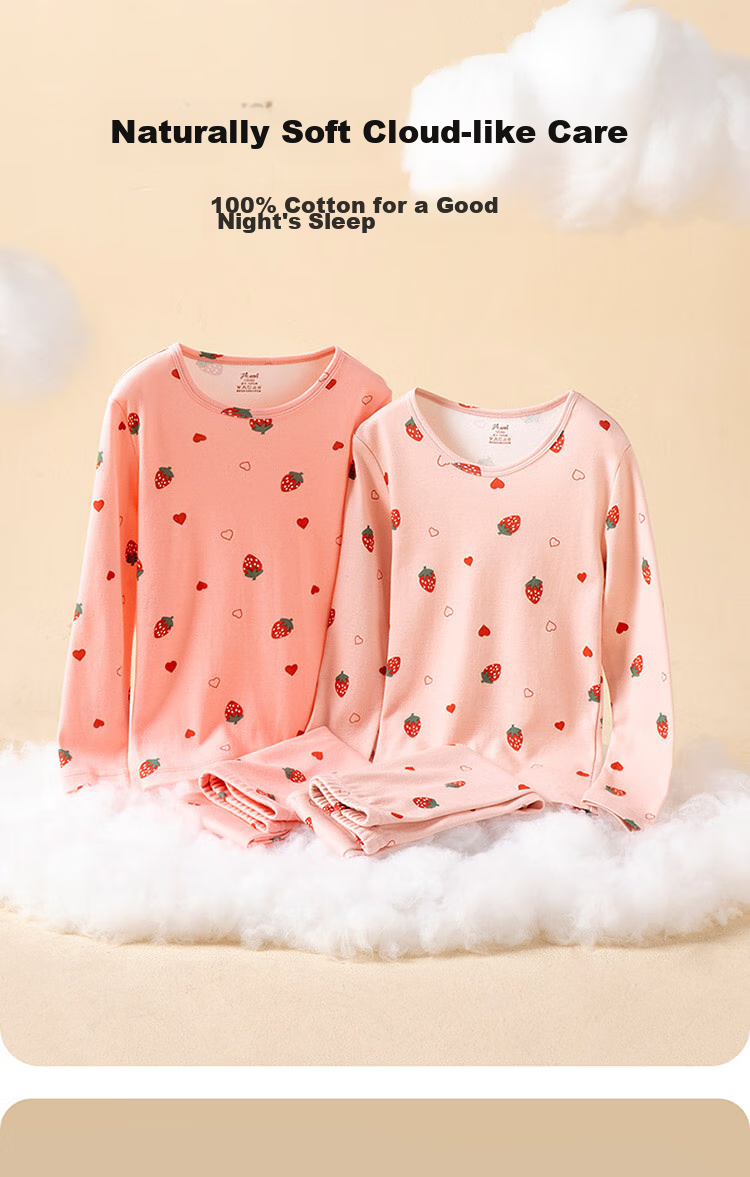 Dingguagua Girls' Autumn Underwear Set, Little Girl's Pajamas, Spring And Autumn Thin Long-Sleeve Children's Thermal Underwear Set, Pink, Size 120 3