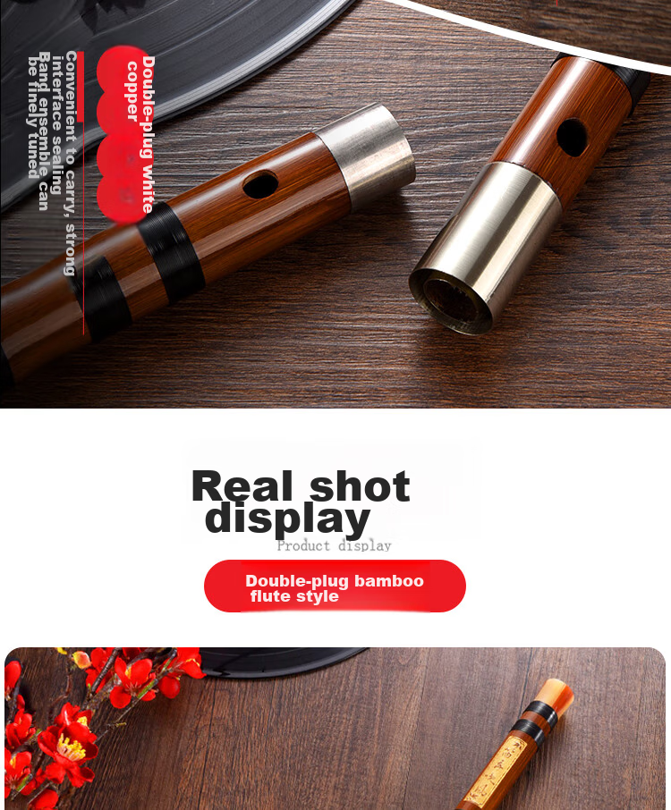 BAINUO Professional D Key Bamboo Flute for Beginners Adult Transverse Flute Student Grading Instrument with Blowing Aid 12