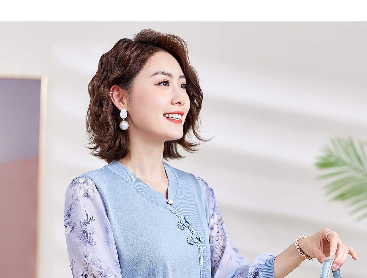 YUZHAOLIN Middle-Aged And Elderly Women's Top, Mother's Wear, Three-Quarter Sleeve T-Shirt Blouse, Y244T4784 18