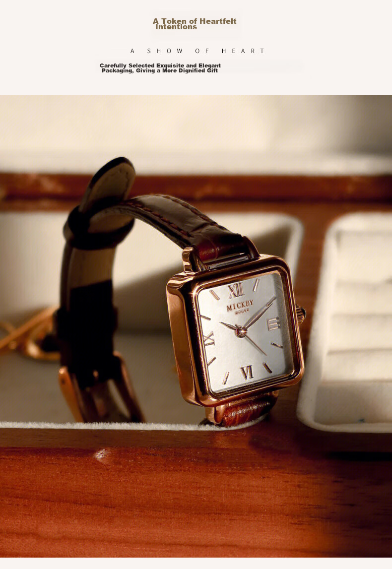 Disney Women's Luxury Niche Elegant Small Pin Square Green Watch Birthday Valentine's Gift 5