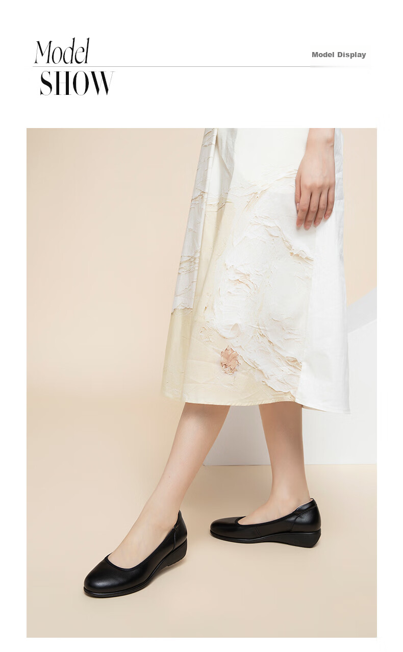COMELY Leather Flats for Women, Spring And Summer New Style Comfortable Genuine Leather Soft-Soled Versatile Mom Shoes, Wedge Heel Non-Tiring, Apricot Color, Size 34 7