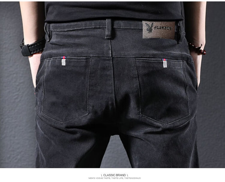 PLAYBOY Men's Jeans Autumn Winter Loose Straight Leg Casual Pants Black 28 21