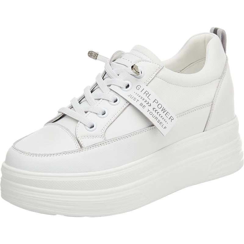 Daphne Women's White Leather Casual Platform Sneakers with Height Increase 4623101013 White Size 40
