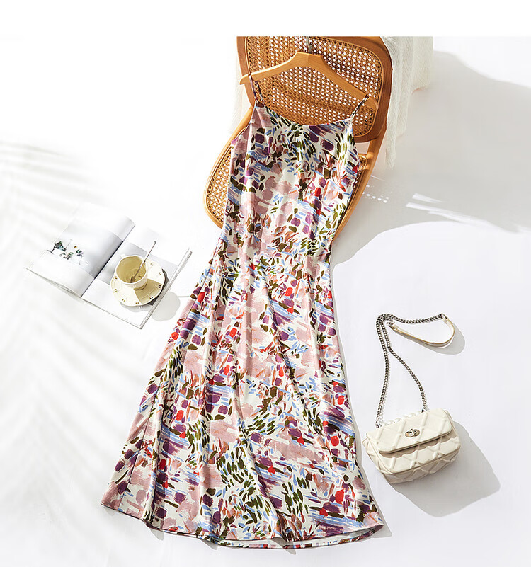 Dme Sleeveless Printed Dress Summer V-Neck Slim Fit A-Line Long Dress for Women 19