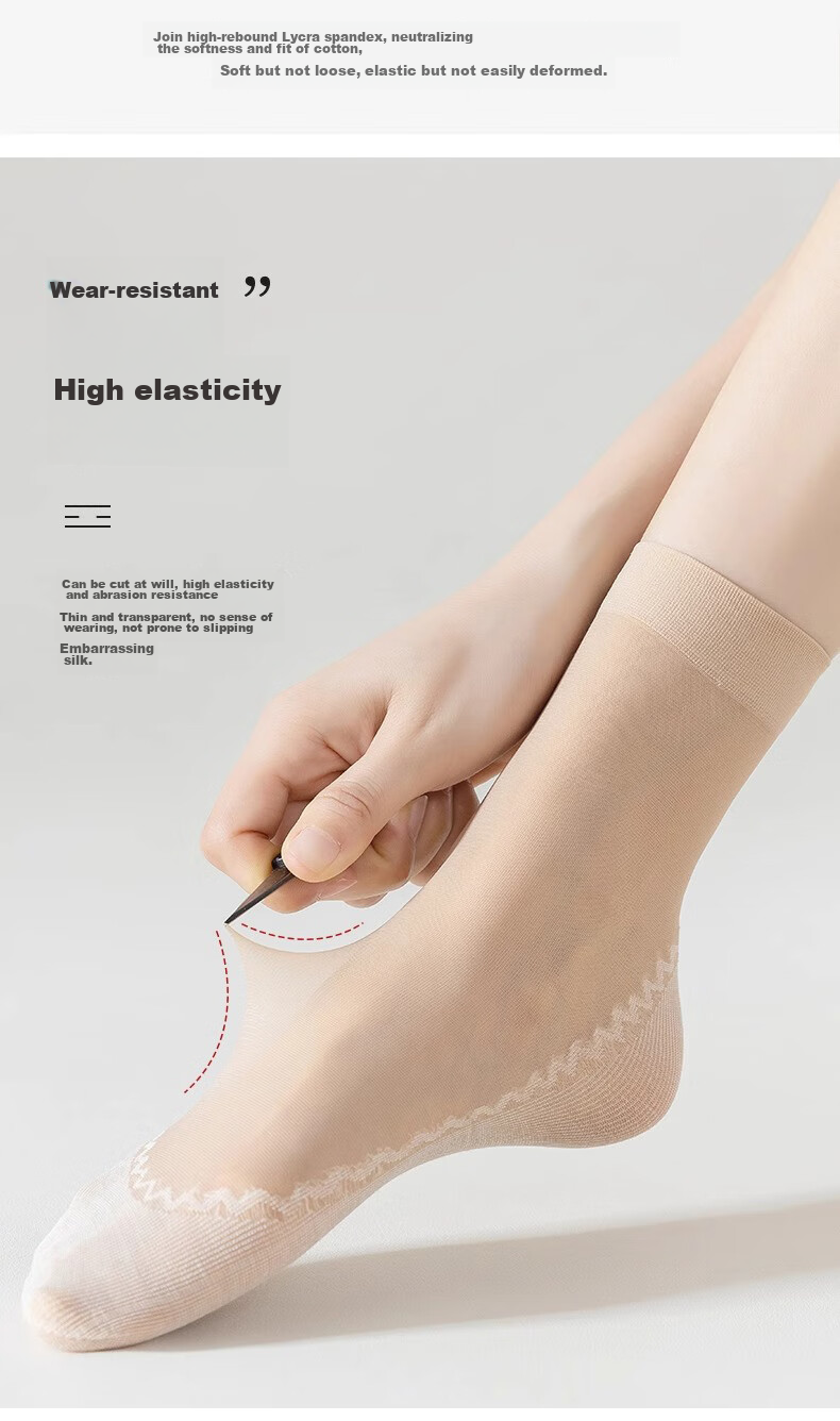 LangSha Silk Stockings for Women, 20 Pairs, Summer Ultra-Thin Short Silk Black Women's Socks, Mid-Calf Breathable Cotton-Like Non-Slip Socks, Thin Style 8