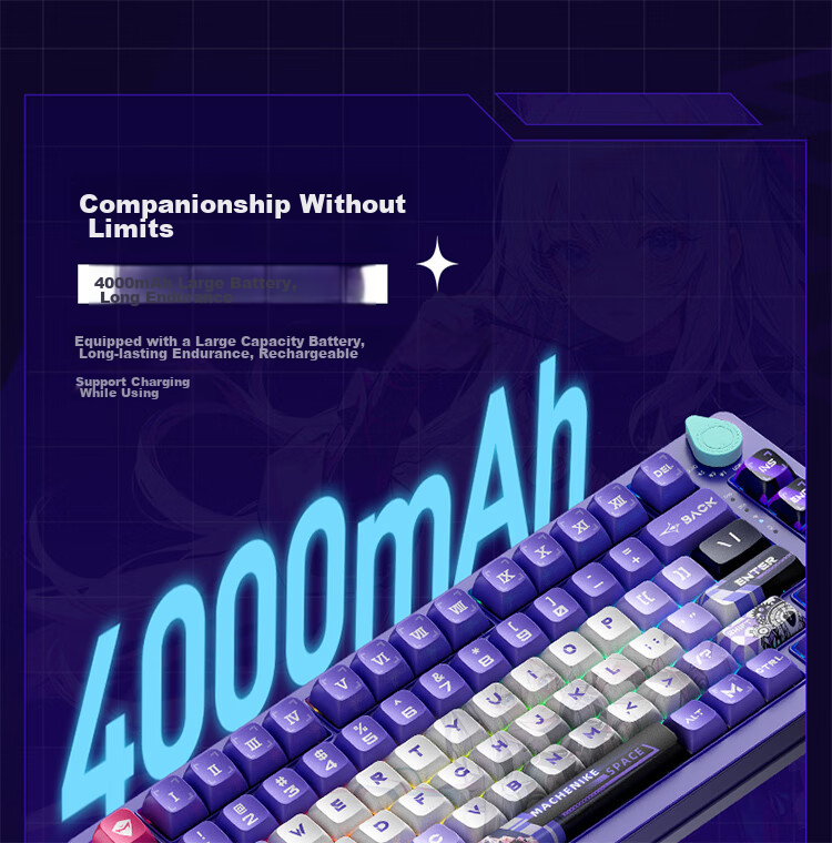 MACHENIKE K600T, 82-Key Wired/2.4G/Bluetooth Tri-Mode Mechanical Keyboard, IP Custom Edition - Baize Teng Purple Switch 18
