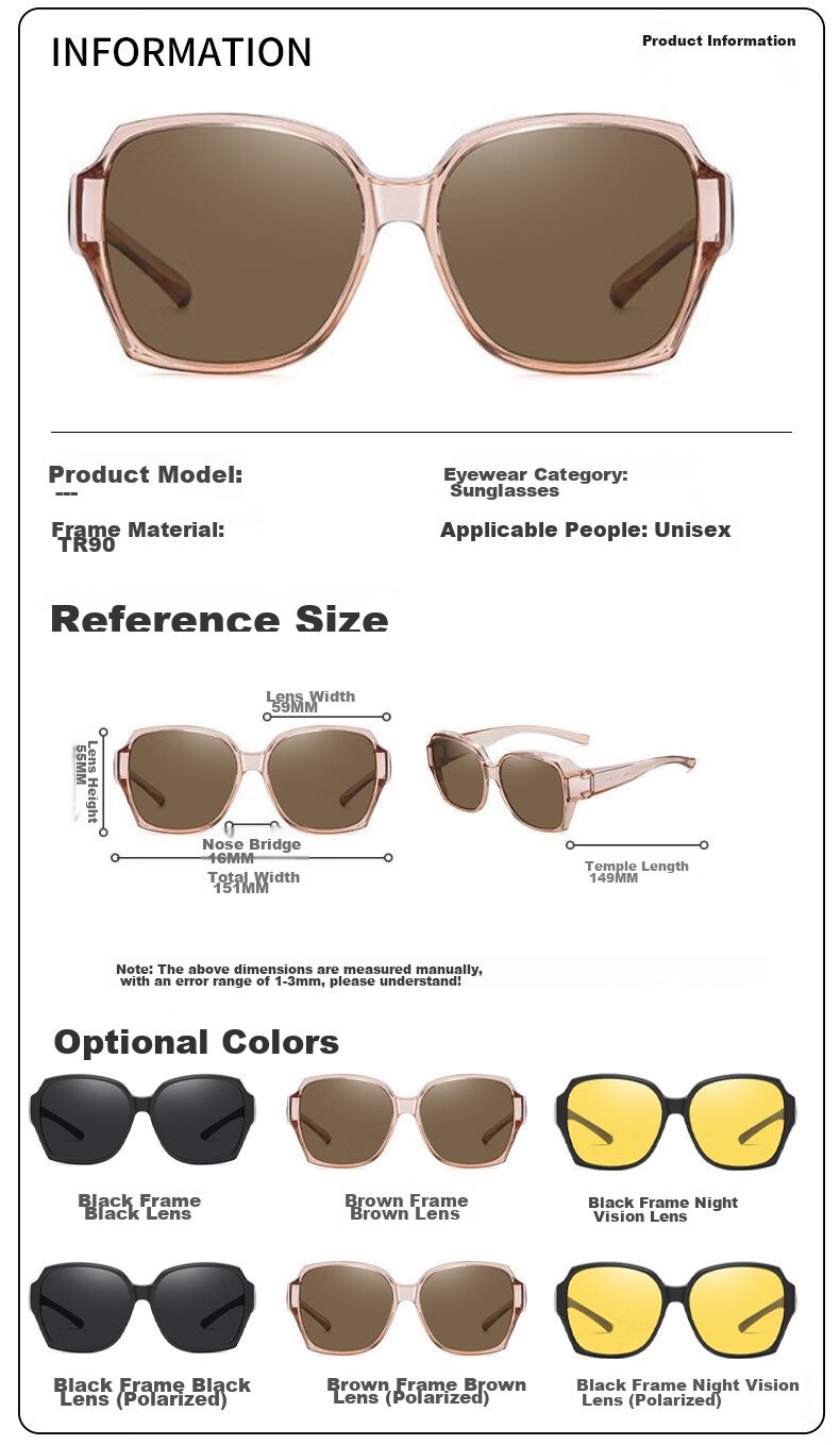 Baixiaoshe Sunglasses Clip-On for Nearsighted Glasses, Brown Frame with Brown Lenses, Sunglasses for Men And Women, Driving UV Protection Polarized Sunglasses 2