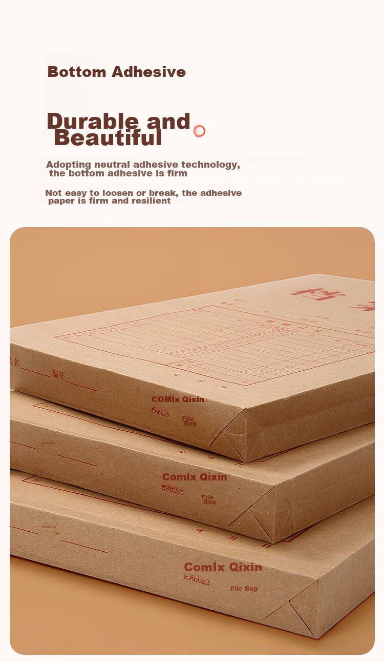 COMIX 50-Pack 175g A4 Vertical Kraft Paper File Folders, 4cm Side Width Document Envelopes/briefcase for Bidding, Tender Documents, Contracts, Receipts Office Stationery EA6074 6