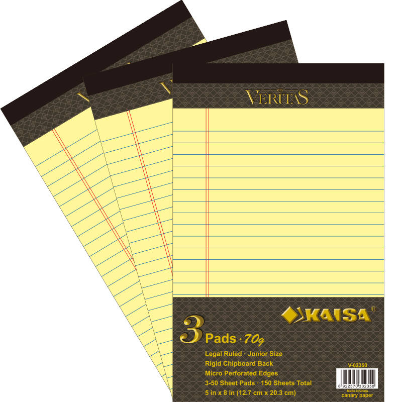 KAISA [Best-Selling Online] VERITAS Thick Paper Notebook, American A5 Size, 50 Sheets, Flip-Top Design, Yellow Paper, Lined Pages, High-Quality, Tear-Off Draft Book, Journal, 3-Pack Set