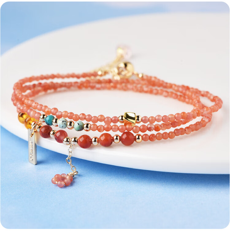 Lingfei South Red Agate Crystal Multi-Layer Rice Bead Stackable Turquoise Bracelet Necklace for Women Qixi Valentine's Day Gift with Certificate 10