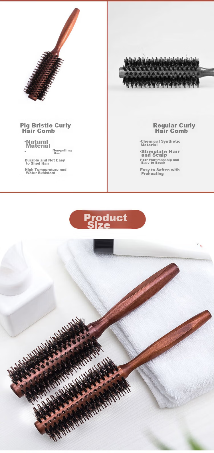 Cigeman Curling Iron, Pig Bristle Brush, Volumizing Styling Tool, Suitable for Men And Women, Hair Beauty Inner-Clipping Curler 10