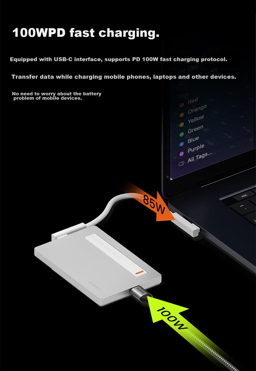 SHARGE Magnetic Hard Drive Enclosure with Bend Cable, USB-C to USB-C Data Transfer, Compatible with Apple IPhone 16, Mobile Phones And Mac Computers 6