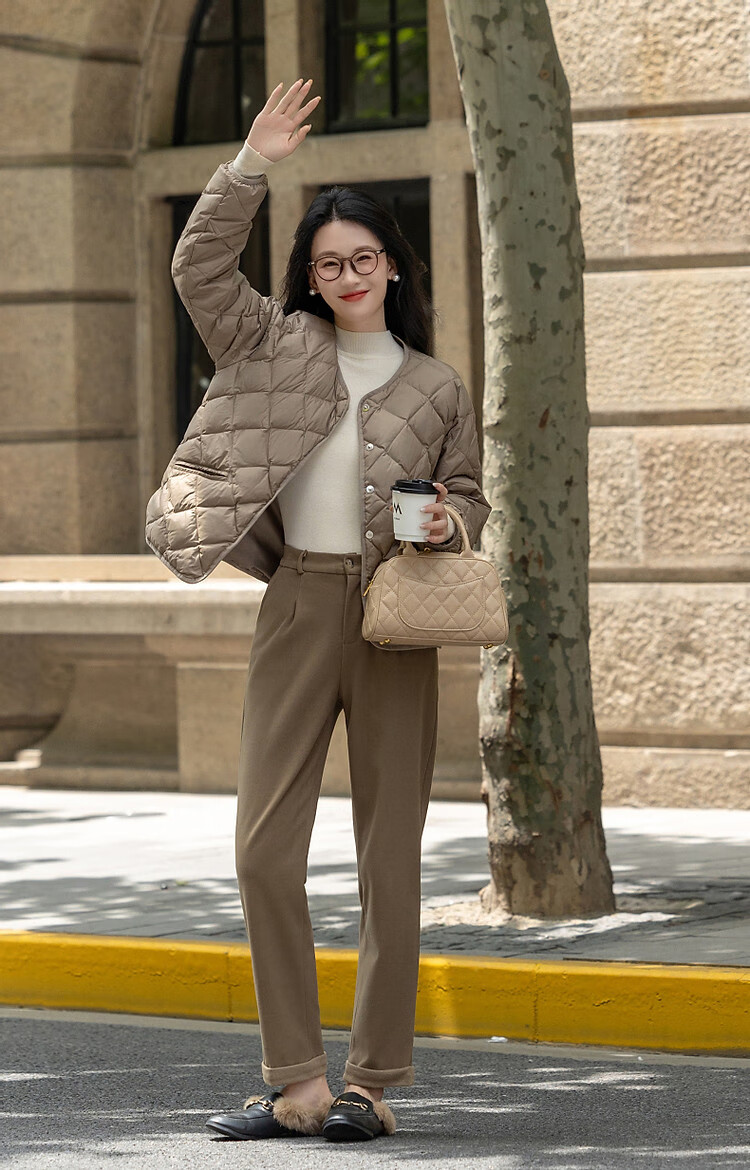 Dme [Lightweight And Warm] Winter Luxury 90% Duck Down Round Neck Long Sleeve Slim-Fit Women's down Jacket 21