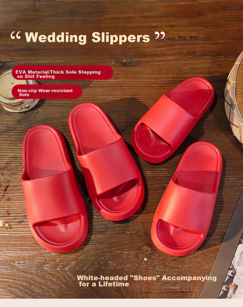 GUOLUOFEI Wedding Slippers with Squatting Feel, EVA Material, for Men And Women, Summer Red Color, Festive, Zodiac Year, High-End Dowry, Red, Size 38-39 1