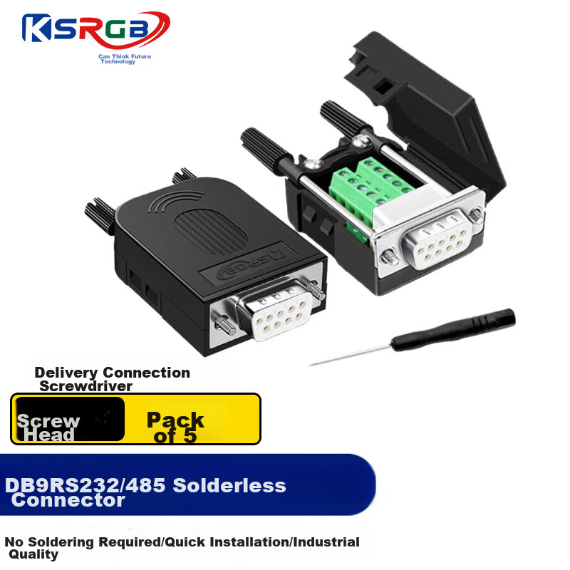 KSRGB DB9 Solderless Connector, RS232/485/422 Serial Port Head, No-Solder 9-Pin Terminal Block, COM Port Adapter (Screw Rod, Female Head, 5-Piece Set), KS-D