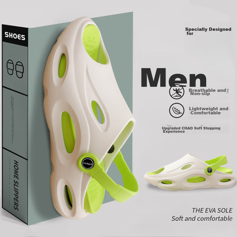 LangSha Men's Perforated Sandals, Outdoor Driving Sandals, Thick-Soled Non-Slip Slippers with Comfortable Feel for Beach Wear