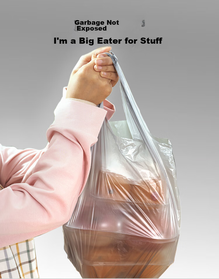 Lahong Steel Bag Vest Garbage Bags, Silver, 45*60cm, 180 Pieces, 1 Mil Thickness, Household Thickened Handheld Plastic Bags, Kitchen Medium Size 4