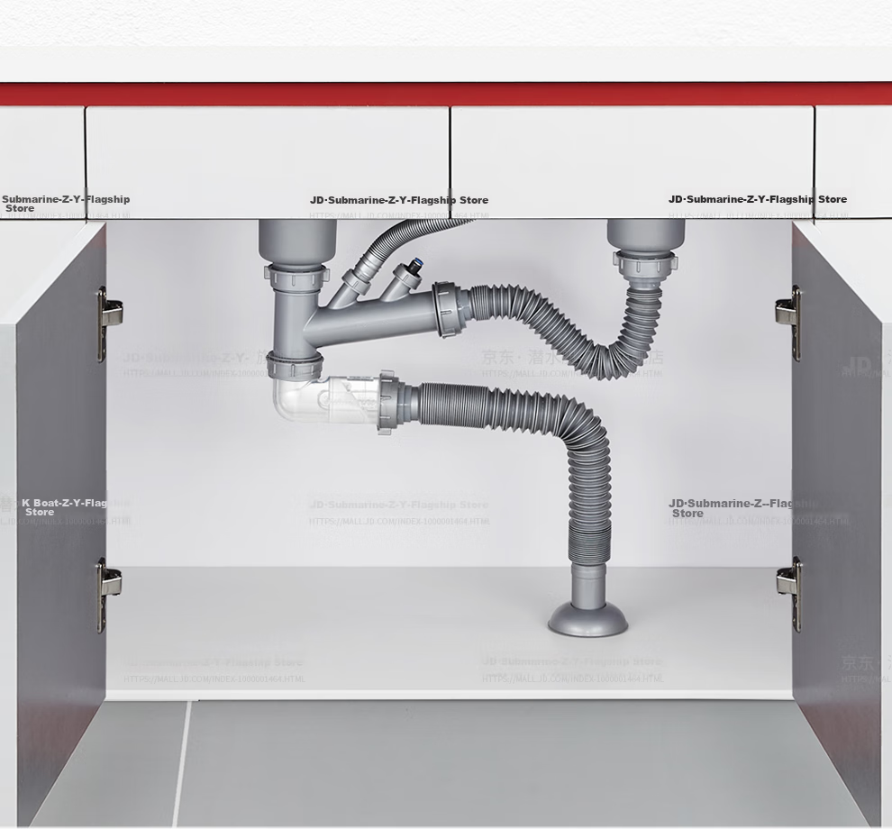 Submarine CSQ-2C Double Sink Drain Pipe with Anti-Odor And Space-Saving Features, ABS Material, Extended to 95 Cm 2