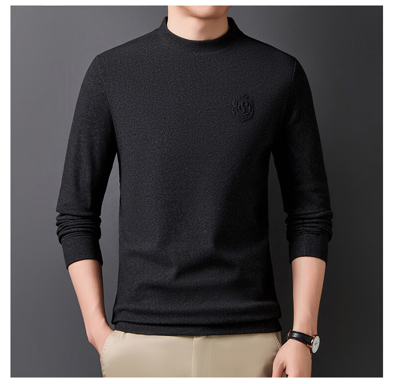 ROMON Men's Spring and Autumn Business Crew Neck Long Sleeve T-Shirt Quality Casual Base Shirt Jacket Men's 113 Green M 33