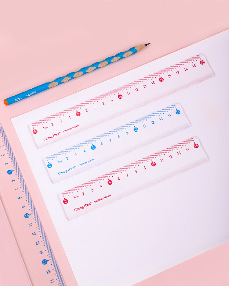 Zhonghua (Chung Hwa) Explosion-Proof, Wear-Resistant, High-Precision Plastic Straight Ruler, 20cm Multiple Sizes, Student Ruler for Drawing And Measurement, Scribing Ruler, Wave Straight Ruler, High Transparency Acrylic, RB0007 Pink 14