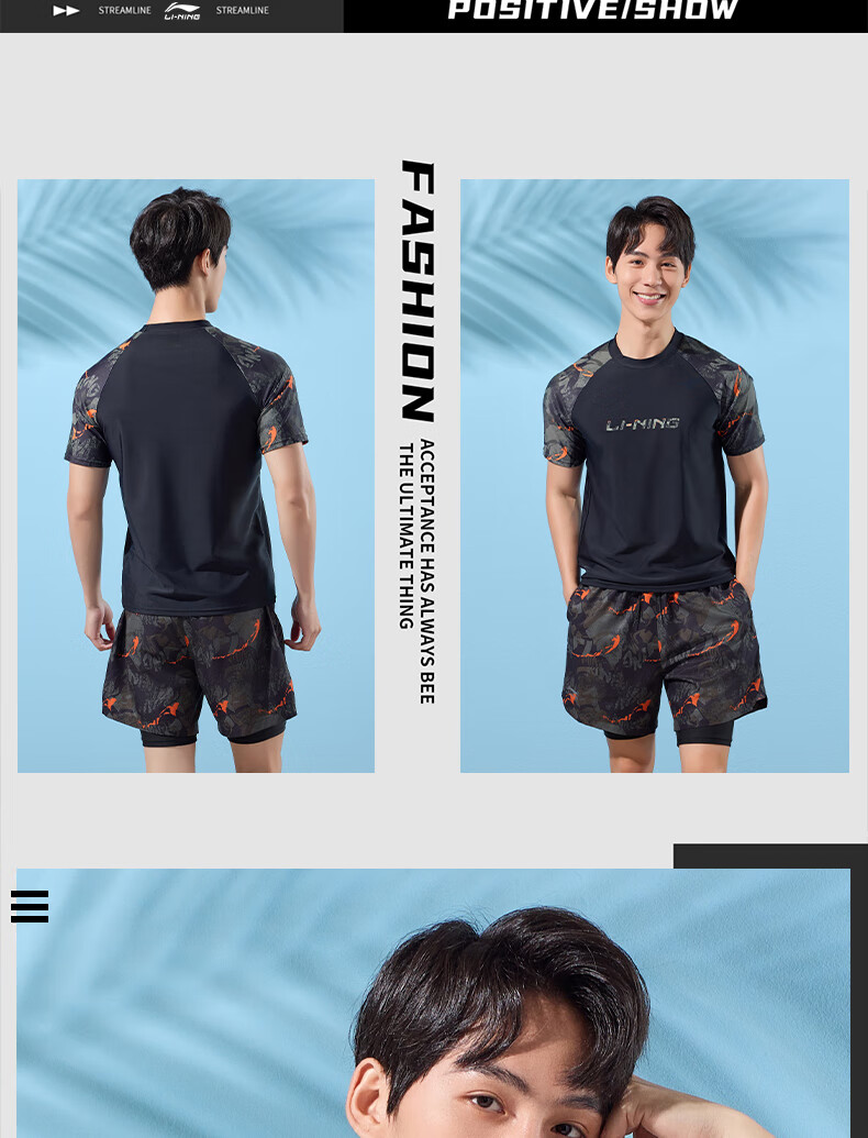 Li-Ning Men's Swimwear, Surfing And Diving Suit, Short-Sleeved, Anti-Embarrassment, Quick-Drying, Hot Spring Swimming Training Top, 868 Black Floral Pattern, XXL 13