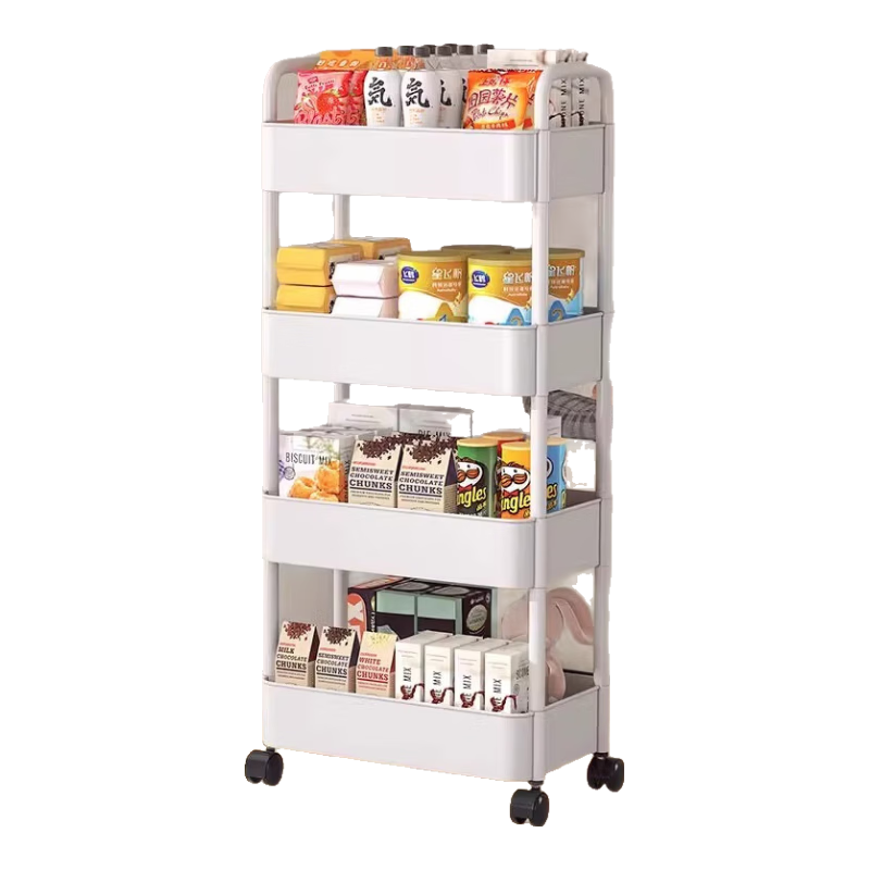 Jingjiayi Kitchen Trolley Storage Rack, Multi-Layer Baby Supplies Bathroom Floor-Standing Vegetable Snack Movable Storage Shelf, 4 Layers