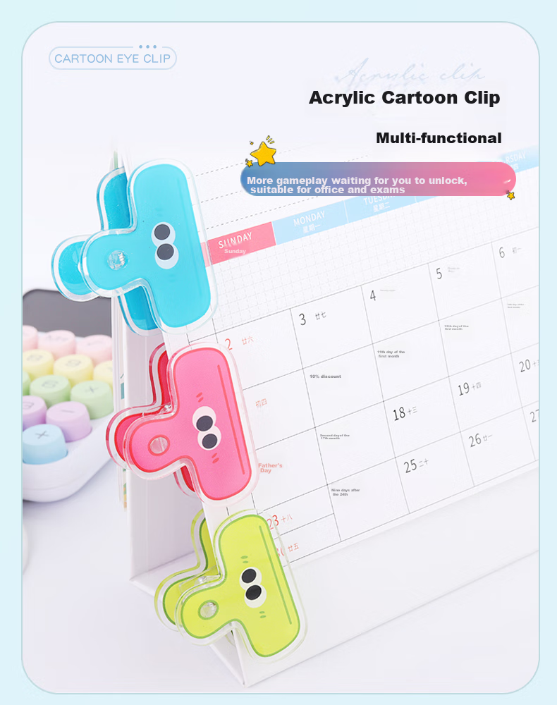 Touch Fish Long Tail Clip, Office Supplies, File And Book Dual-Use, PP Material, Strong Grip, Plastic Material, 3-Pack, Cute Cartoon PP Clips 2