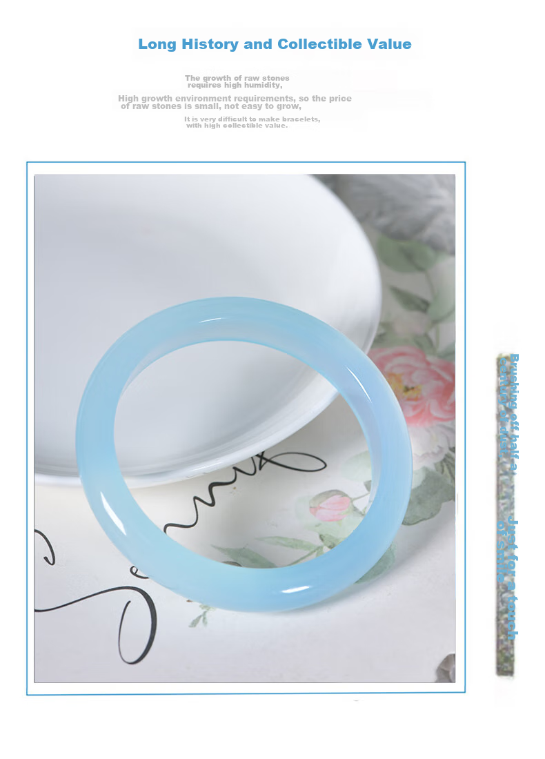 Jingying [Premium Grade] Jade Bangle for Women, Sea Blue Color, Ice Jade Chalcedony Bracelet, Birthday Gift for Wife Or Girlfriend 7