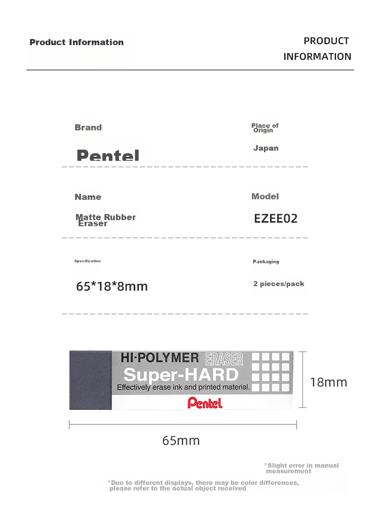 Pentel Fountain Pen Eraser, Matte Eraser for Gel Pens And Ballpoint Pens, Eraser ZEB-20 Gray, Pack of 2 2