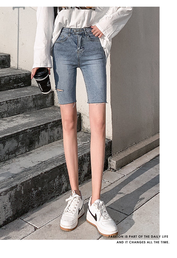 Jeanswest Women's Denim Shorts 2026 Summer Simple Versatile High-Waist American Style Slim A-Line Hot Pants Black 2XL 7